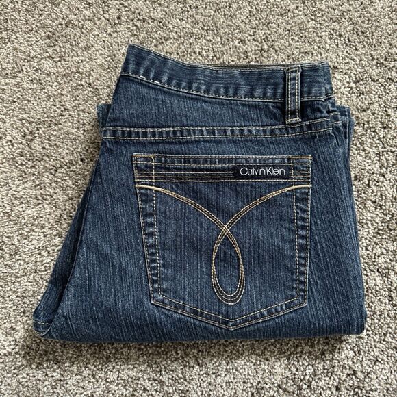 Calvin Klein Blue Denim Flare Mid Rise Jeans Stitched Pockets Size 8 Tag 8/30 - Picture 1 of 12